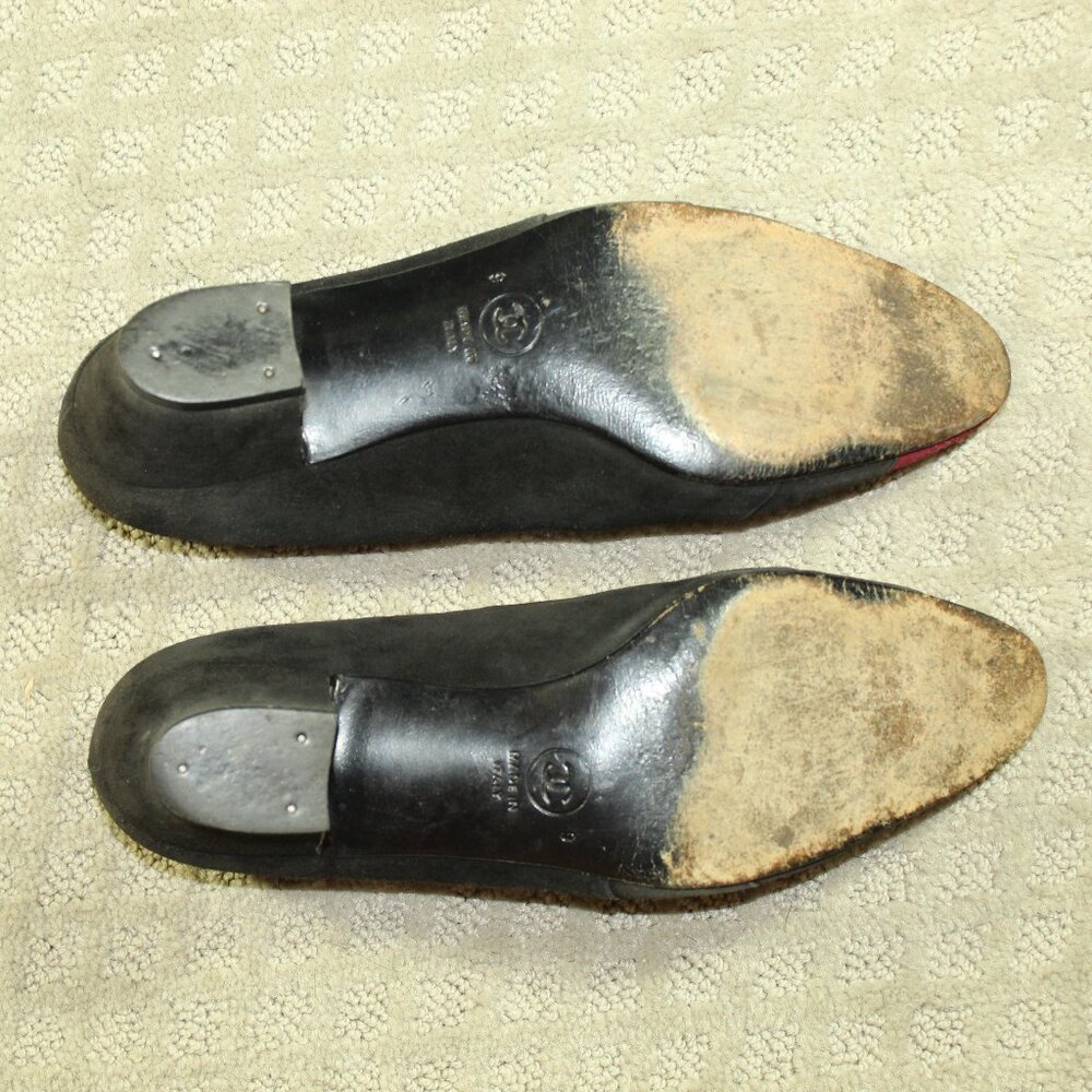 Chanel Women's Size 9 Suede Black Body Red Cap Toe Low 1.75" Block Heels - Picture 7 of 8